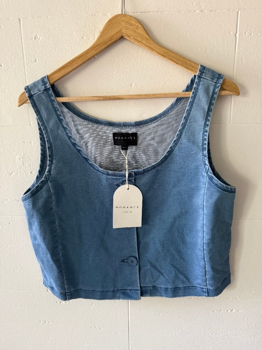 Womance | Denim Button Front Cropped Vest | Large